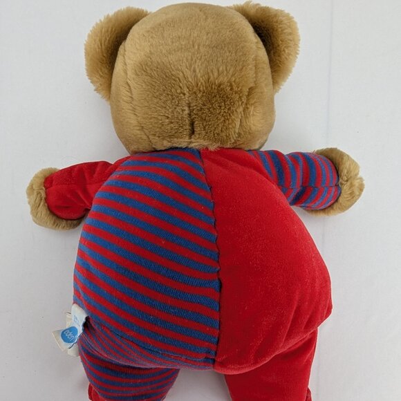 Vintage Eden Brown Teddy Bear Plush 12" Stuffed Animal 123 Red Blue Pajamas - Picture 6 of 11